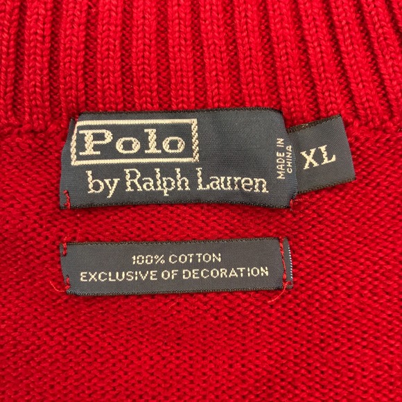Polo Ralph Lauren Quarter Zip Sweater Men XL Red Cotton Knit Pullover Preppy Vtg - Picture 4 of 7